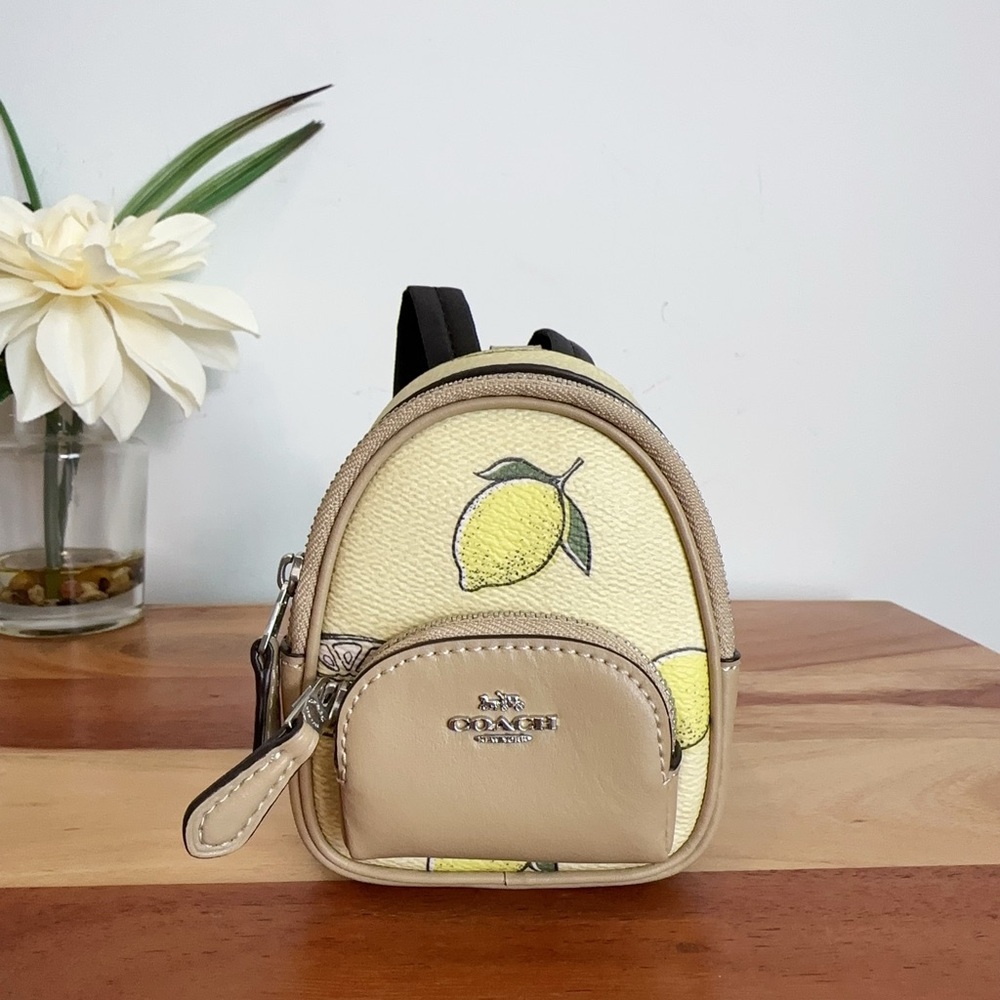 NWT Coach‎ CAP03 Mini Court Backpack Bag Charm With Lemon